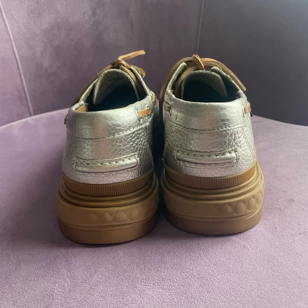 Timberland Silver and Tan Boat Shoes with Moccasin Toe - Picture 3 of 6